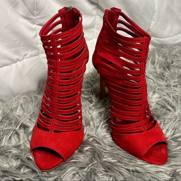 Zara red caged peep-toe stiletto heels - Picture 3 of 11